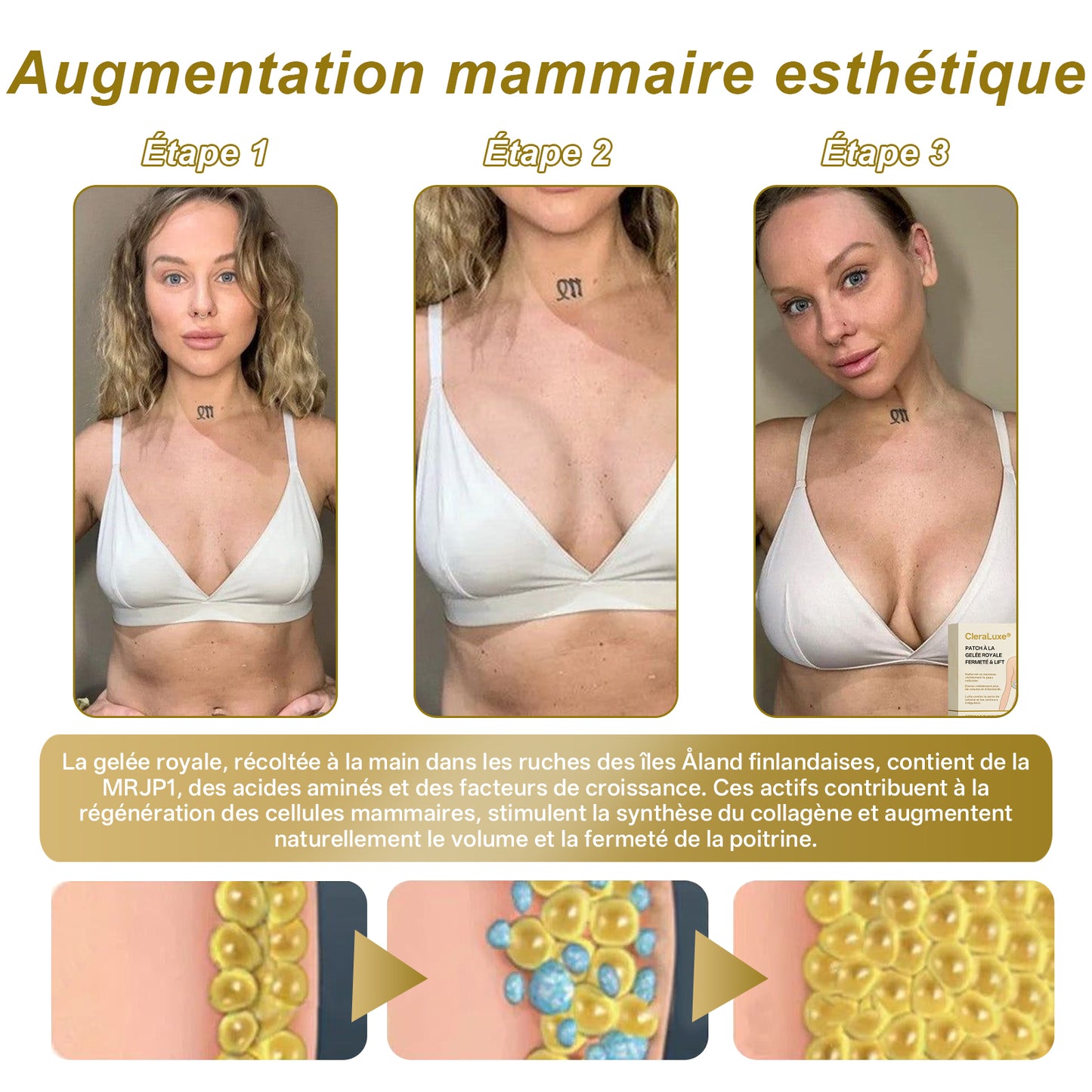 Magasin officiel phare |CleraLuxe® 🌞 Patch à la Gelée Royale Fermeté & Lift Sans danger pendant l'allaitement - Pour les problèmes tels que les seins peu développés, le relâchement, l'aplatissement, les plis cutanés et les mamelons foncés