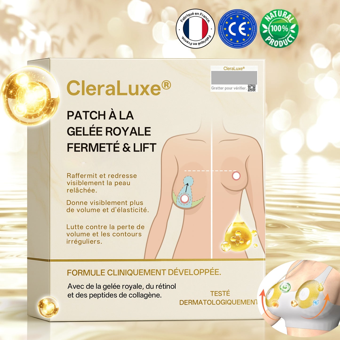 Magasin officiel phare |CleraLuxe® 🌞 Patch à la Gelée Royale Fermeté & Lift Sans danger pendant l'allaitement - Pour les problèmes tels que les seins peu développés, le relâchement, l'aplatissement, les plis cutanés et les mamelons foncés